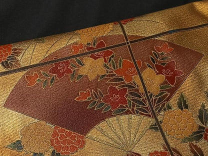 平和屋着物■豪華黒留袖　作家物　本漆箔　格子扇面草花文　金彩　上代　35万　仮絵羽　正絹　逸品　未使用　CABK0126ua