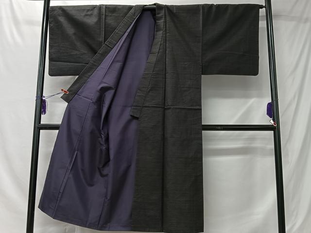 平和屋着物■男性　紬　アンサンブル　霞文　黒地　正絹　逸品　CABK0127ua