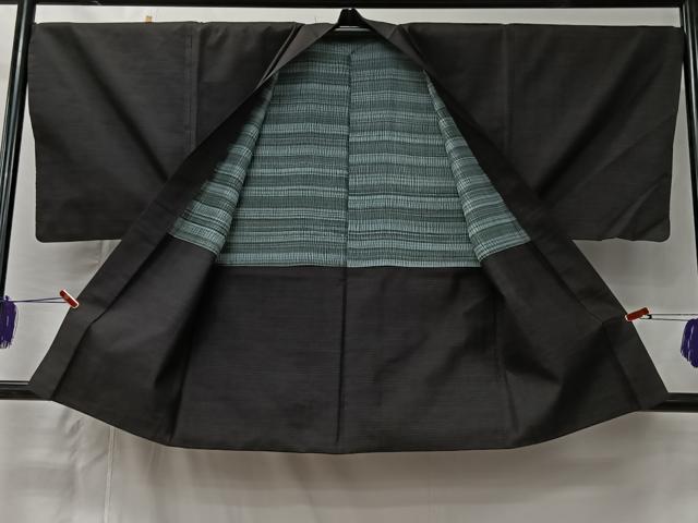 平和屋着物■男性　紬　アンサンブル　霞文　黒地　正絹　逸品　CABK0127ua