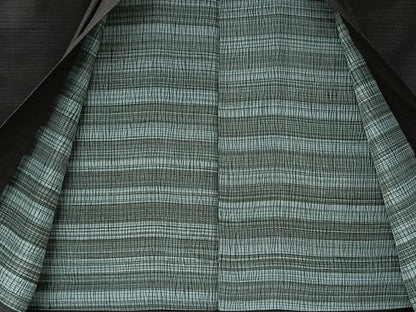 平和屋着物■男性　紬　アンサンブル　霞文　黒地　正絹　逸品　CABK0127ua