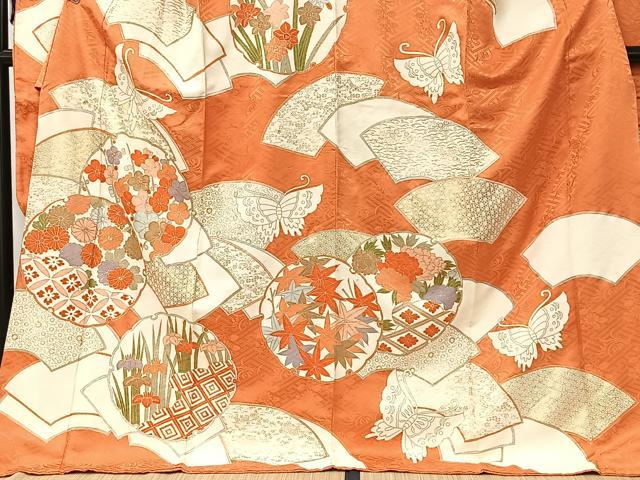 平和屋着物■豪華振袖　駒刺繍　地紙雪輪花蝶文　金彩　正絹　逸品　CABK0131ua