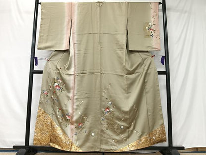 平和屋着物■訪問着　流水枝花文　金彩　正絹　逸品　CABK0133ua