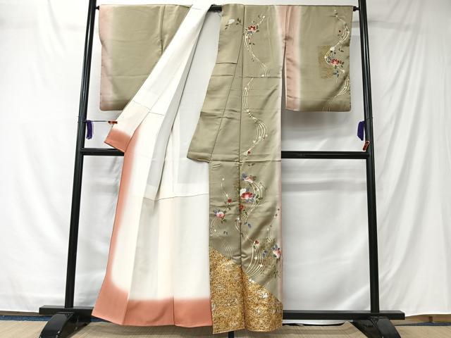 平和屋着物■訪問着　流水枝花文　金彩　正絹　逸品　CABK0133ua