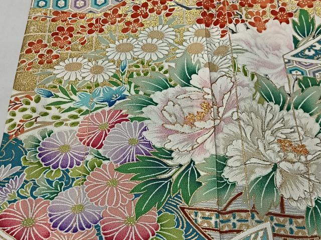 平和屋着物■豪華黒留袖　駒刺繍　屏風草花文　金彩　正絹　逸品　CABK0134ua