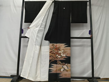 平和屋着物■豪華黒留袖　御所車草花文　金彩　正絹　逸品　CABK0135ua
