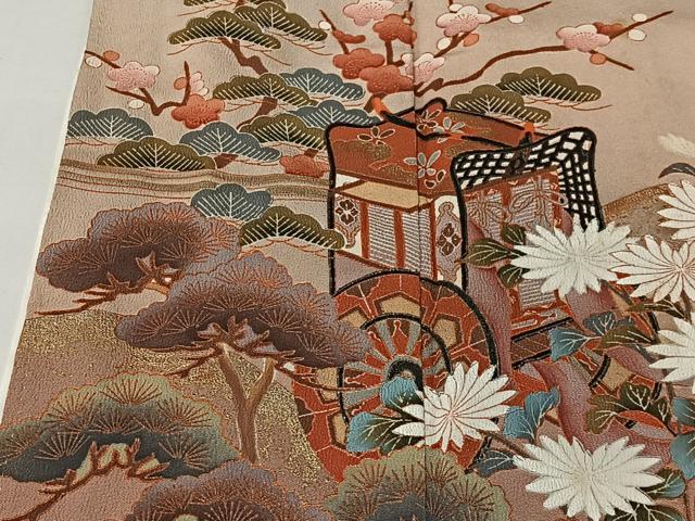 平和屋着物■豪華黒留袖　御所車草花文　金彩　正絹　逸品　CABK0135ua