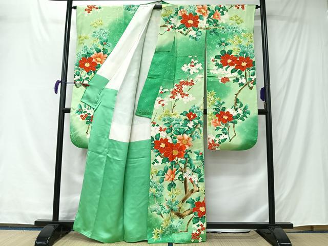 平和屋着物■豪華振袖　駒刺繍　枝花文　暈し染め　金彩　正絹　逸品　CABK0145ua
