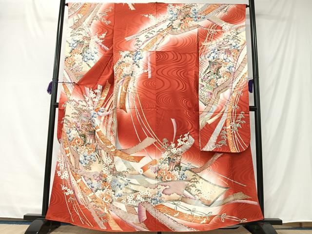 平和屋着物■豪華振袖　駒刺繍　御所車花文　暈し染め　金彩　正絹　逸品　CABK0152ua