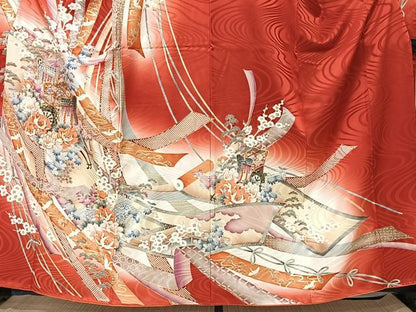 平和屋着物■豪華振袖　駒刺繍　御所車花文　暈し染め　金彩　正絹　逸品　CABK0152ua