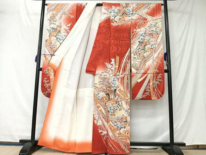 平和屋着物■豪華振袖　駒刺繍　御所車花文　暈し染め　金彩　正絹　逸品　CABK0152ua