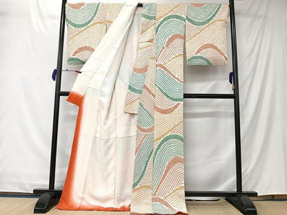 平和屋着物■上質な小紋　総絞り　流水文　正絹　逸品　CABK0153ua