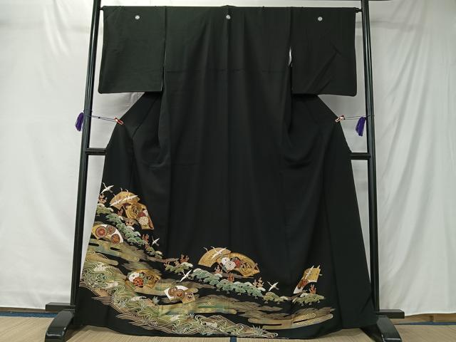 平和屋着物■豪華黒留袖　駒刺繍　地紙吉祥花文　金彩　正絹　逸品　CABK0155ua