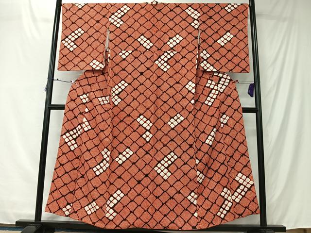 平和屋着物■上質な小紋　総絞り　斜め格子　やまと誂製　正絹　逸品　CABK0158ua