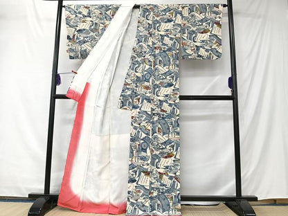 平和屋着物■上質な小紋　型染め　扇面御所車花文　正絹　逸品　未使用　CABK0166ua