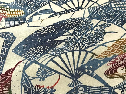 平和屋着物■上質な小紋　型染め　扇面御所車花文　正絹　逸品　未使用　CABK0166ua