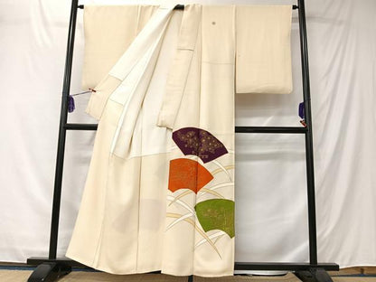 平和屋着物■豪華色留袖　駒刺繍　地紙風景文　金彩　正絹　逸品　CABK0167ua
