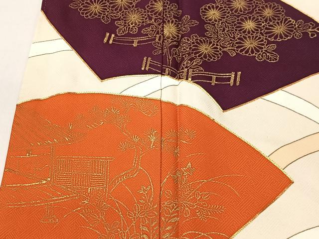 平和屋着物■豪華色留袖　駒刺繍　地紙風景文　金彩　正絹　逸品　CABK0167ua