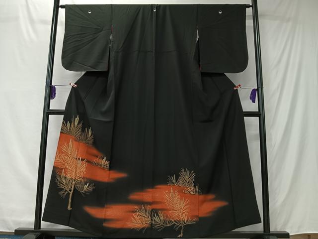 平和屋着物■豪華黒留袖　刺繍　エ霞松文　暈し染め　金彩　正絹　逸品　CABK0168ua