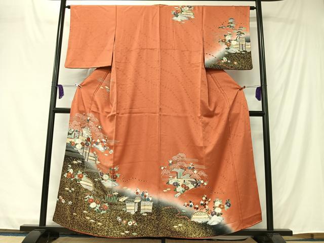 平和屋着物■訪問着　刺繍　風景草花文　暈し染め　金彩　正絹　逸品　CABK0176ua