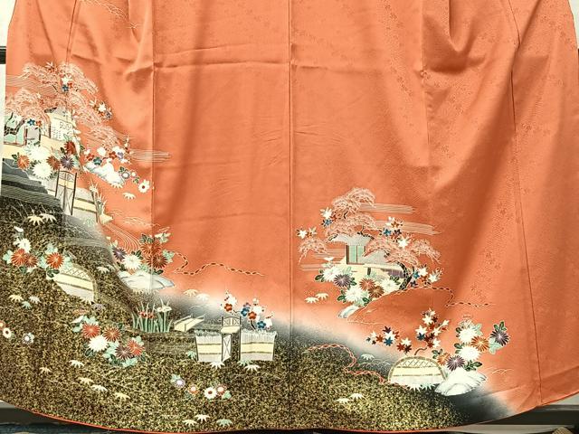 平和屋着物■訪問着　刺繍　風景草花文　暈し染め　金彩　正絹　逸品　CABK0176ua