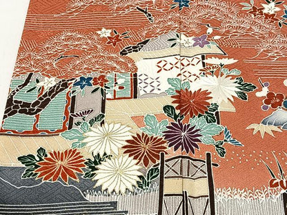 平和屋着物■訪問着　刺繍　風景草花文　暈し染め　金彩　正絹　逸品　CABK0176ua