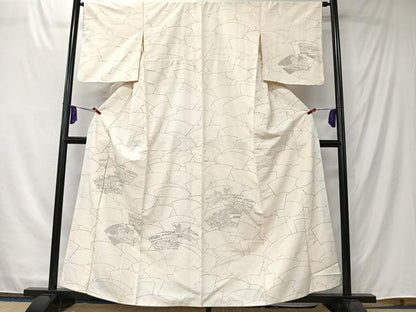 平和屋着物■訪問着　紬地　地紙草花文　正絹　逸品　CABK0179ua