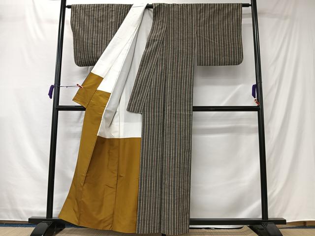 平和屋着物■上質な紬　縞　正絹　逸品　CABK0180ua