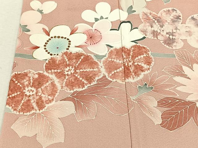 平和屋着物■豪華色留袖　刺繍　草花文　金糸　正絹　逸品　CABK0184ua