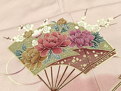 平和屋着物■訪問着　扇面花文　絞り　金彩　正絹　逸品　CABK0188ua