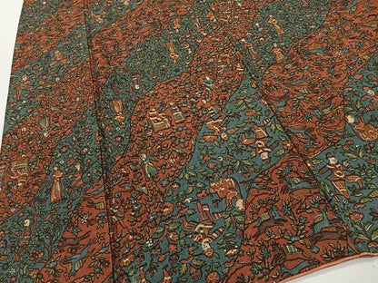 平和屋着物■上質な小紋　人物草花文　正絹　逸品　CABK0190ua