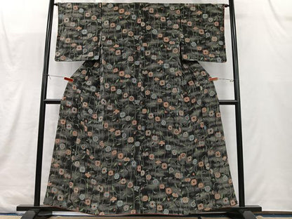 平和屋着物■上質な小紋　草花文　黒地　正絹　逸品　CABK0199ua