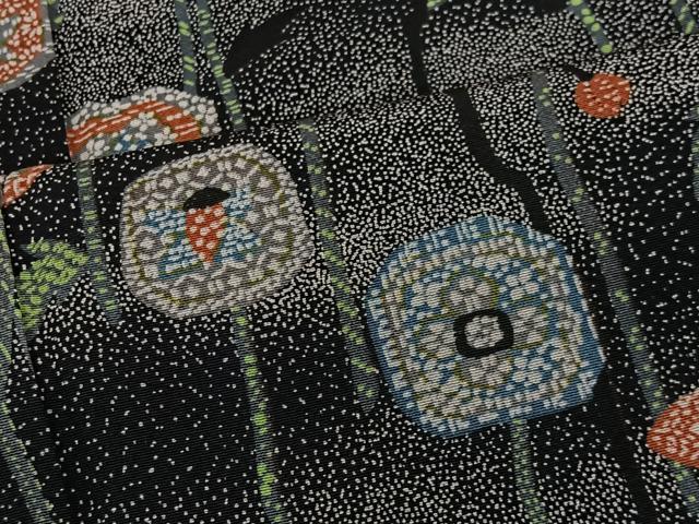 平和屋着物■上質な小紋　草花文　黒地　正絹　逸品　CABK0199ua