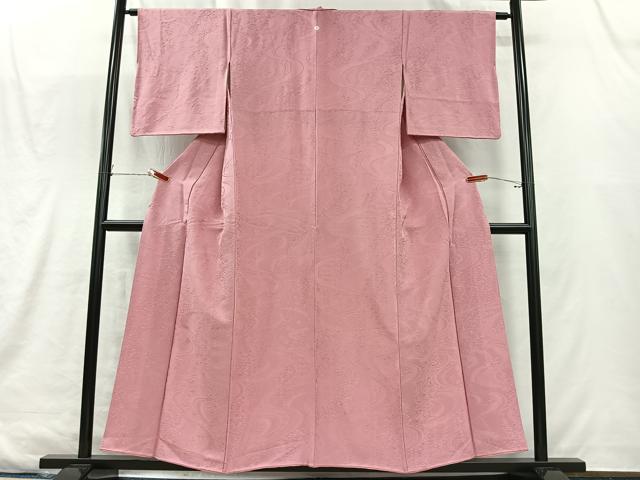 平和屋着物■上質な色無地　流水草葉地紋　退紅色　正絹　逸品　CABK0201ua