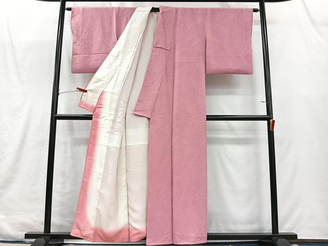 平和屋着物■上質な色無地　流水草葉地紋　退紅色　正絹　逸品　CABK0201ua