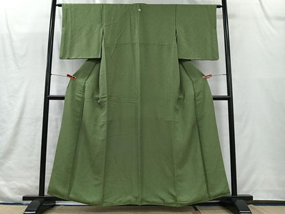 平和屋着物■上質な色無地　草色　正絹　逸品　CABK0202ua