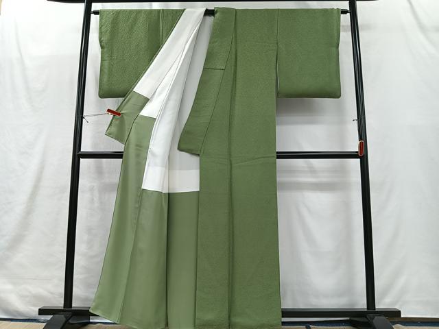 平和屋着物■上質な色無地　草色　正絹　逸品　CABK0202ua