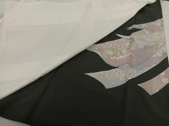 平和屋着物■豪華黒留袖　刺繍　扇面草花文　銀彩　正絹　逸品　CABK0205ua