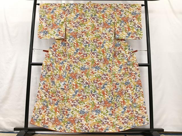 平和屋着物■上質な小紋　型染め　草花文　正絹　逸品　CABK0210ua