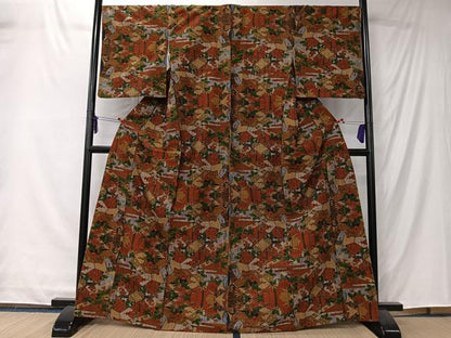 平和屋着物■上質な紬　切嵌草花文　正絹　逸品　CABK0225ua