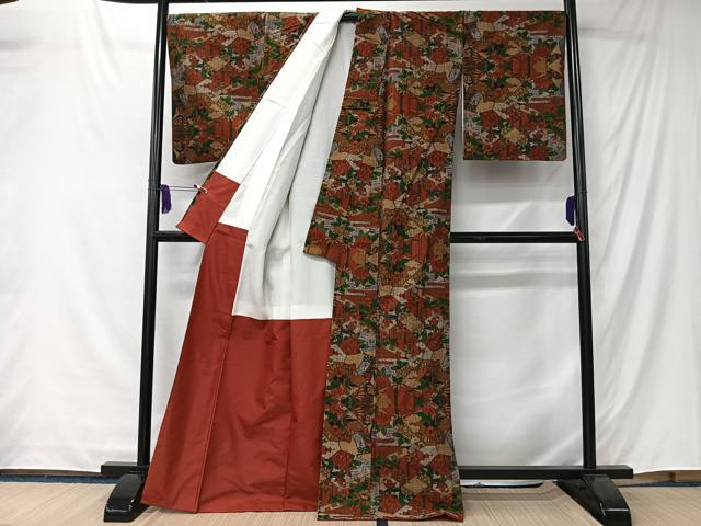 平和屋着物■上質な紬　切嵌草花文　正絹　逸品　CABK0225ua