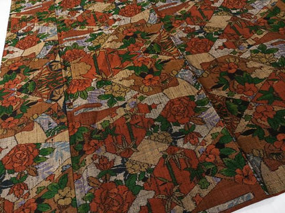 平和屋着物■上質な紬　切嵌草花文　正絹　逸品　CABK0225ua