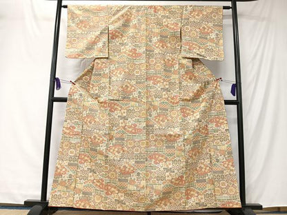 平和屋着物■上質な紬　草花風景文　正絹　逸品　CABK0226ua
