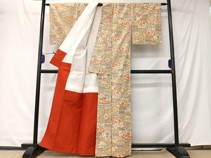 平和屋着物■上質な紬　草花風景文　正絹　逸品　CABK0226ua