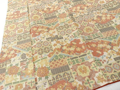 平和屋着物■上質な紬　草花風景文　正絹　逸品　CABK0226ua