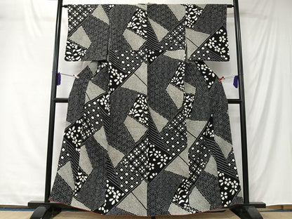 平和屋着物■上質な小紋　絞り　切嵌文様　黒地　正絹　逸品　CABK0230ua