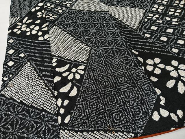 平和屋着物■上質な小紋　絞り　切嵌文様　黒地　正絹　逸品　CABK0230ua