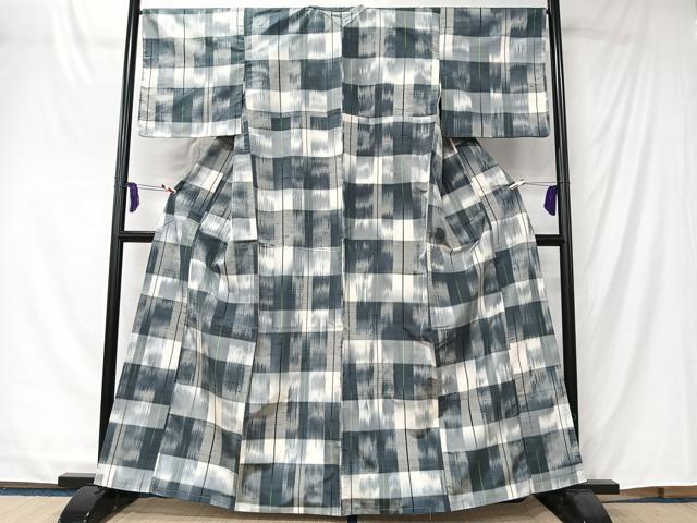 平和屋着物■上質な紬　市松文様　正絹　逸品　CABK0236ua