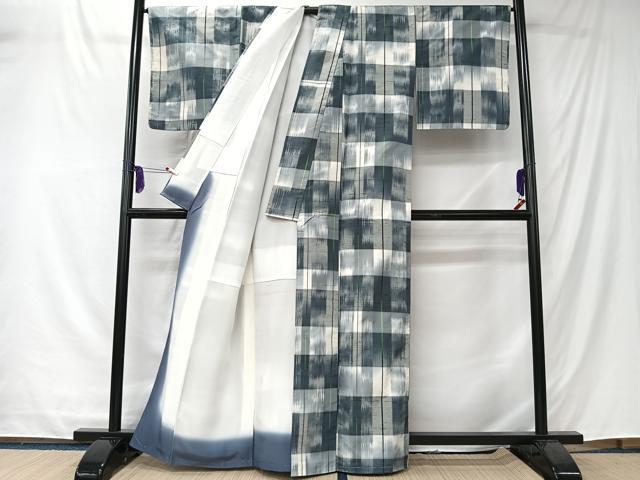平和屋着物■上質な紬　市松文様　正絹　逸品　CABK0236ua