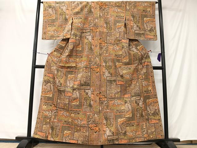 平和屋着物■上質な紬　人物風景文　正絹　逸品　CABK0238ua