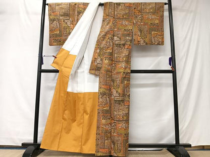 平和屋着物■上質な紬　人物風景文　正絹　逸品　CABK0238ua
